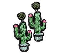 Ciieeo Bohemian Cactus Earrings for Women, 1 Pair Green Beaded Studs Sequin Accent, Ethnic Style Ear Jewelry for Casual and Festival Wear