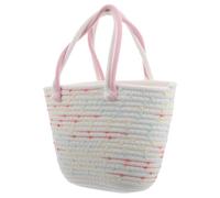 Ciieeo Braided Purse Pink Cotton Rope Handbag Large Capacity for Women | Bamboo Handle Bag, Woven Shoulder Bag, Wear Resistant Tote for Shopping