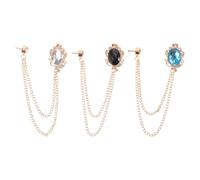 Ciieeo Brooch Pin Vintage with Rhinestone Men's 3pcs and Double Layered Tassel Chain, Lightweight Chain Brooch for Shirt Collars and Scarf Knots, for Formal Events and Business Meetings