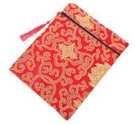 Ciieeo Buddhist Silk Book Bag with Yellow Dragon Pattern Red Carry Pouch for Scripture and Document Organizer in 20X25Cm Size