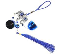 Ciieeo Car Mirror Hanging Decoration Elephant Wind Bell Tassel Blue Metal Protective Charm Ward off Negative Energy Stylish Unique Trendy Door Office Small Wind Chimes Garden Hanging