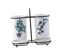 Ciieeo Ceramic Chopsticks Rack Draining Cutlery Storage Holder with Iron Frame for Home Tableware Organization Japanese Style Utensil Stand for Forks Spoons Safe