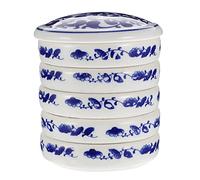 Ciieeo Ceramic Ink Saucer and Five-layer Watercolor Pigment Tray Lid for Artists - Blue and White Porcelain Palette Set for Ink Painting and Mixing