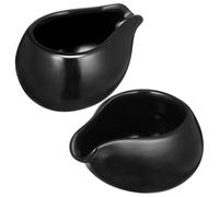 Ciieeo Ceramic Milk Jugs, 2pcs Black Creamer Pitchers for Afternoon Tea, Small Coffee Cups Set, Round Spout Sauce Pourer for Household Honey, Porcelain Gravy Boat, Serving Jug for Espresso Syrup
