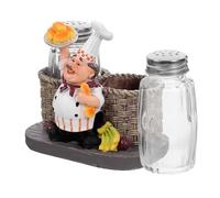 Ciieeo Chef Statue Salt and Pepper Shaker Set, Dual-Compartment Ceramic Seasoning Containers for Kitchen Table, Decorative Chef Figurine Spice Shakers for Restaurant and Home Use