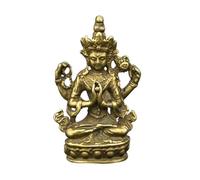 Ciieeo Chinese Brass Avalokitesvara Buddha Statue, Antique Golden Ornament for Home and Office Decor, Golden 5.5X3.5X1.4 Cm