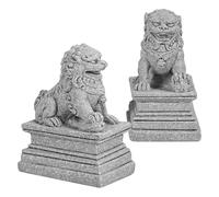 Ciieeo Chinese Guardian Lions, 1 Pair for Mini Stone Lion Statues for Feng Shui Indoor Garden, Grey Stone Animal Sculptures for Micro Landscape, 4.5 X 3cm