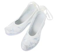 Ciieeo Chinese Style Embroidered Hanfu Shoes Women’s Vintage White Fabric Platform Wedge Heels Traditional Ethnic Footwear for Cultural Events and Daily Wear Size 41