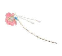 Ciieeo Chinese Style U-shaped Enamel Peony Hairpin for Women, Iron Material, for Updos, Resistant to Fading, Traditional and Vintage Hair Fork Accessory
