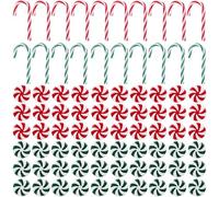Ciieeo Christmas Candy Cane Ornaments, 80pcs Candy Hanging Tree Decorations, Plastic Twisted Crutch Canes for Xmas Party, Holiday Home Decor Supplies (Green & White)