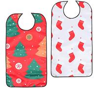 Ciieeo Christmas Themed Adult Bibs for Eating Washable Elderly Dinning Clothes Protector Reusable Adults Apron Mealtime Bib for Seniors Patients Disability 2Pcs