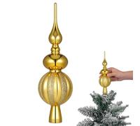 Ciieeo Christmas Tree Toppers, Unique Glass Xmas Tree Finials Vintage Plastic Tree Finals Metallic Tree Hanging Ornament Decorative Tree Topper for Xmas Holiday Decorations Gold