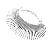 Ciieeo Chunky Silver Collar Choker Necklace Big Thorn Design, African Style Clavicle Chain for Women, Short Silver Metal Collar Necklace for Statement Fashion