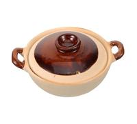 Ciieeo Clay Garlic Roasting Pot Lid 500ml Traditional Dual Handle Casserole High-Temperature Ceramic for Baking and Grilling for Home Cooking