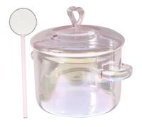 Ciieeo Clear Glass Stew Pot with Pink Dual Handles and Spoon Heat-Resistant Cookware for Noodles Soup Food and Braised Dishes Versatile Home Cooking Bowl