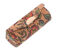 Ciieeo Compact Flower Pattern Design Small Lipstick Case with Mirror Included, Cork and Artificial Leather Material Makeup Storage Holder for Travel and Work