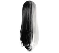 Ciieeo Cosplay Long Straight Hair Wig for Women Half Black Half White Split Color Synthetic Wig Medium Parted Two-tone Long for Costume and Party Use