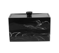 Ciieeo Cotton Pad and Swab Storage Box with Lid Black Marble Effect Resin Organizer for Bathroom and Vanity