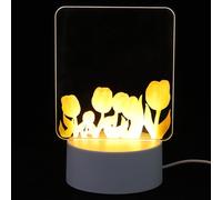 Ciieeo Creative Acrylic Light-up Message Board with Warm LED Night Lamp, Desktop Dry Erase Memo Board for Office and Dormitory, Reusable Writable Note Pad with Button Switch (Tulip