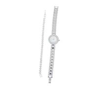 Ciieeo Creative Diamond Ladies Watch and Bracelet Set with Silver Alloy Band, Glass Face, Elegant Clothes Decor for Gathering and Outing, Unique Wristwatch Bangle Combo