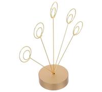 Ciieeo Creative Round-Shaped Picture Clip Stand with Five Circle Clip Holders, Metal and MDF Material, Elegant Design for Displaying Photos and Business Cards in Office Workspace