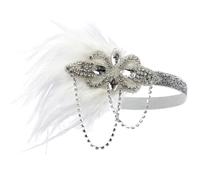 Ciieeo Crystal Plume Headband with Rhinestone Tassels 1920s Hair Jewelry Vintage 20s Hairpiece for Women Cocktail Party and Roaring Twenties Costume Accessory