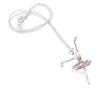 Ciieeo Dancing Girl Pendant Necklace for Women, Alloy Rainbow Rhinestone Choker Necklace One Leg Raised Design, 1pcs Neck Jewelry
