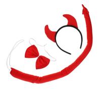 Ciieeo Devil Cosplay Complete Costume Accessory Kit with Horn Headband Bow Tie and Red Tail for Halloween Party and Night Gatherings
