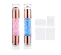 Ciieeo Dual-head Small Nail Stamper Set, Milky White Electroplated Body with Rhinestones, Small Blue and Pink DIY Manicure Tool for Home and Salon Nail Art