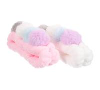Ciieeo Elastic Face Cleaning Headbands 2pcs Plush Makeup Hairbands with Pom-poms for Women Spa and Taking Shower White Pink