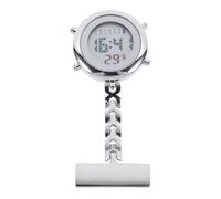 Ciieeo Electronic Digital Hanging Fob Watch with Timer for Nurses | Alloy and Glass Build, Safety Pin Back with Brooch Clip, Silver Finish for Daily Work