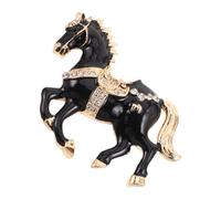 Ciieeo Elegant Black Enamel Horse Brooch with Dazzling Rhinestones, Versatile Fashion Accessory for Parties and Formal Gatherings, 2026 Year the Horse Zodiac Lapel Pin, Luxury Alloy