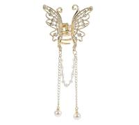 Ciieeo Elegant Rhinestone Butterfly Hair Claw with Simulation Pearl Tassel Alloy Strong Grip Secure Hold Stylish Hair Accessory for Women Brides Casual Outings Weddings
