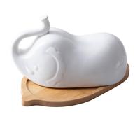 Ciieeo Elephant Shape Butter Plate with Ceramic Lid and Wooden Tray, Freezer and Dishwasher Safe Butter Dish for Home and Hotel Use, Elegant Design Suitable for Fruits and Salad Serving