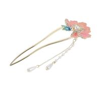 Ciieeo Enamel U-shaped Hairpin with Peony Flower Pattern, Vintage Chinese-style Metal Hair Fork for Women, Traditional Hair Accessory Suitable for Weddings and Special Occasions