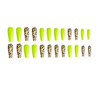 Ciieeo False Nails Fluorescent Yellow 24pcs Extra Leopard Print Material, Not Easy to Break for Women for Night and Party Manicure