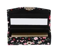 Ciieeo Floral Embroidered Lipstick Case with Mirror Portable Lipstick Holder for Women Black Regular Size Travel Cosmetic Storage Box