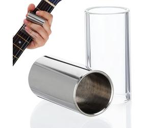 Ciieeo Glass and Stainless Steel Guitar Slide Set - Smooth Gliding Surface Bright Sound - Standard Bottleneck Slide Ring for Blues Rock Country Performance