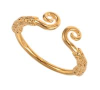 Ciieeo Gold Plated Embossed Chinese Dragon Cuff Bracelet Adjustable Open Bangle Handmade Metal Carved Jewelry for Women Vintage Statement Accessory