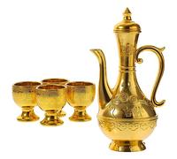 Ciieeo Golden Offering Wine Kettle Set: 1 Wine Kettle & 4 Chalice Goblets Plastic Buddhist Worship Supplies for Home Office Temple Meditation Rituals Sacrificial Tea