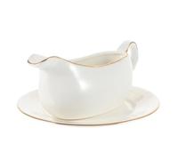 Ciieeo Gravy Boat Jug Ceramic White, Large Steak Sauce Pitcher with Tray for Serving Hot and Cold Gravies
