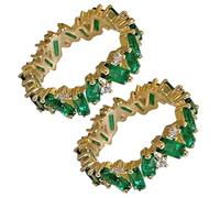Ciieeo Green Zircon Ring with Embedded Zircon Adjustable 2pcs for Women Copper Material, Stunning Dazzling Appearance, for Engagement or Valentine's Day Gift