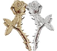 Ciieeo Hair Claw Clips Strong Hold for Women Large Rose Shape 2pcs Alloy Hair Clips and Silver Finish Christmas for Work