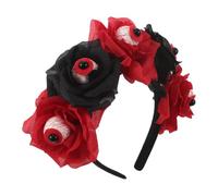 Ciieeo Halloween Headband with Bleeding Eyeball and Artificial Roses Lightweight Spooky Hair Hoop for Ghost House Party and Carnival Themes Reusable Comfortable Headwear