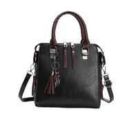 Ciieeo Handbag with Delicate Pu Leather Large Capacity with Tassel, Multi-functional Design, Black Single Shoulder Tote Bag Retro Style for Women and Ladies