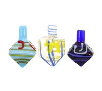 Ciieeo Handmade Glass Dreidel Set 3 Pieces Hanukkah Collectible Ornaments Jewish Decorative Spinning Tops for Family Games and Festive Table Decor