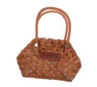 Ciieeo Handmade Handwoven Flower Basket with Handle and Plastic Liner Rustic Wooden Storage Basket for Fruits Flowers Picnic Wedding Boho Decor Cherry Color