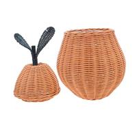 Ciieeo Handwoven Natural Willow Pear Basket with Lid Farmhouse Storage Bin for Snacks and Shelf Organizer Handcrafted Rustic Decorative Container for Home and Photography Props