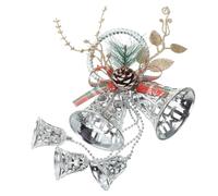 Ciieeo Hanging Christmas Ornament Christmas Bells Jingle Bells Hollow Silver Metal Pendant Xmas Tree Hanging Ornament Front Door Hanger Home Office Decor DIY Wreath Window Decoration