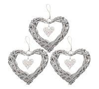Ciieeo Heart Wreath Decor 3Pcs Rustic Wicker Hanging Decoration for Wedding Bridal Shower Wall Ornament